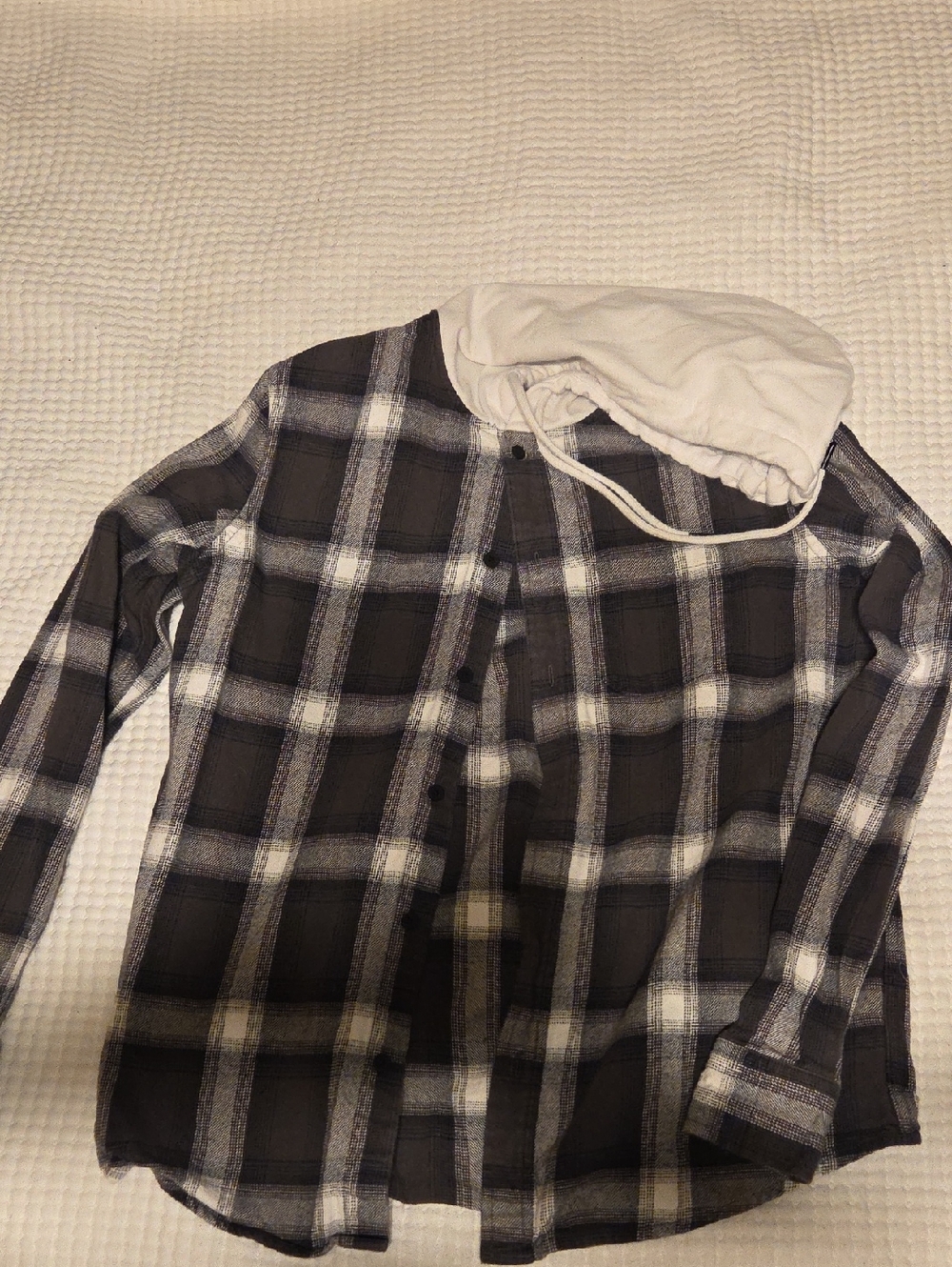 Oakley Black and White Plaid Hooded Button-Up Jacket